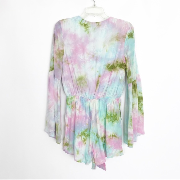 Tie Dye Plunging neckline long sleeve romper Sz S - Picture 2 of 7